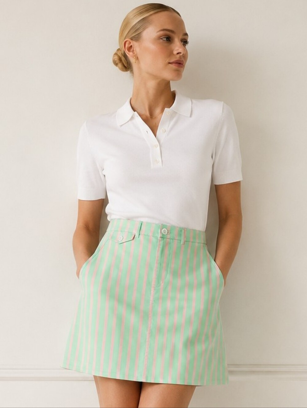 Ralph Lauren Pastel Green Pink Stripe Cotton Skirt Size 2 Coastal Preppy Classic